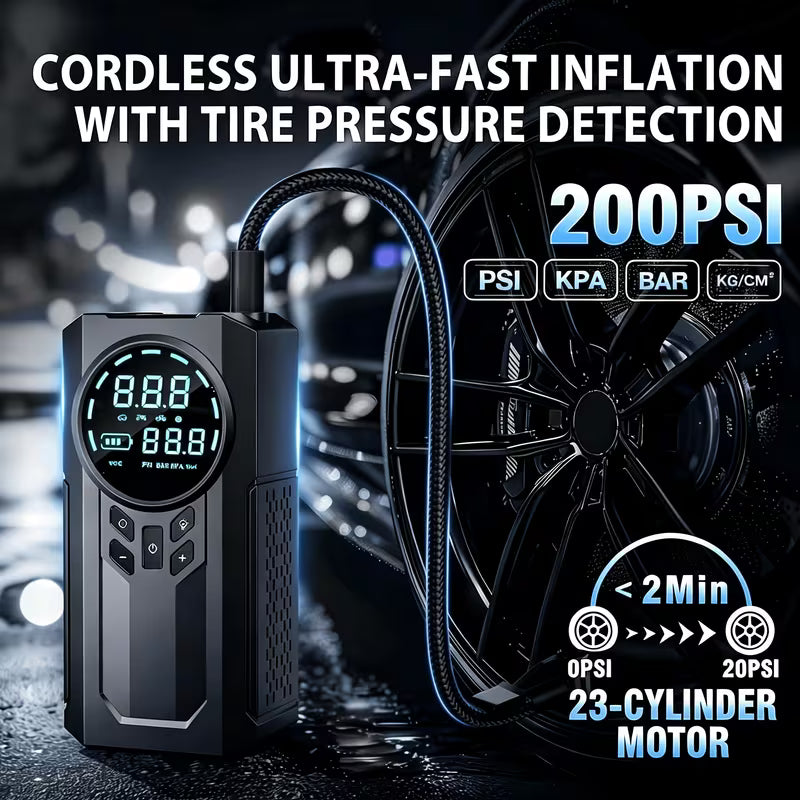 2-in-1 Car Jump Starter & 200PSI Tyre Inflator – Digital Display