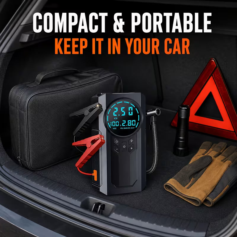 2-in-1 Car Jump Starter & 200PSI Tyre Inflator – Digital Display