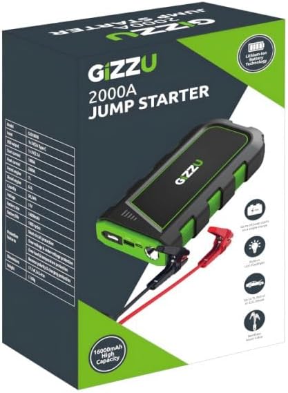 Gizzu 2000A Jump Starter 16000mAh – Black